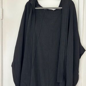 Cozy Hooded Poncho Like Cardigan with Front Pockets